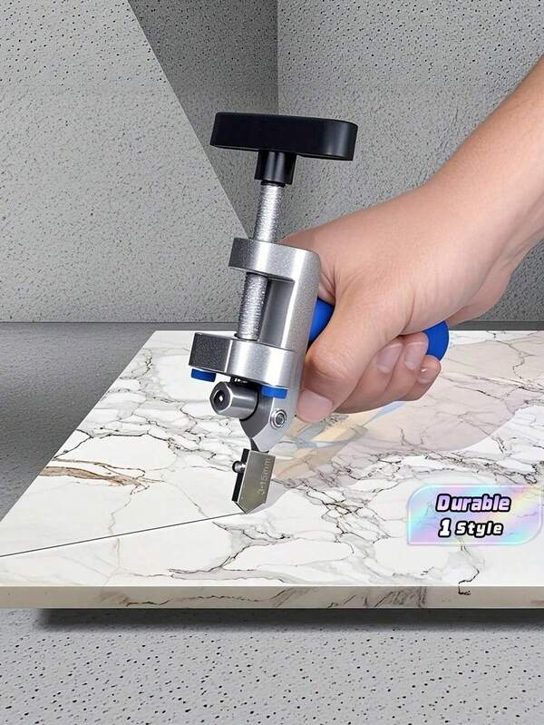 Cortador de azulejos de vidrio manual 2 en 1, herramienta de corte de precisión para proyectos DIY y de construcción, base de metal ajustable y soporte de abrazadera, diseño ligero y portátil, marco resistente con tornillos azules, mango ergonómico, estructura de construcción duradera