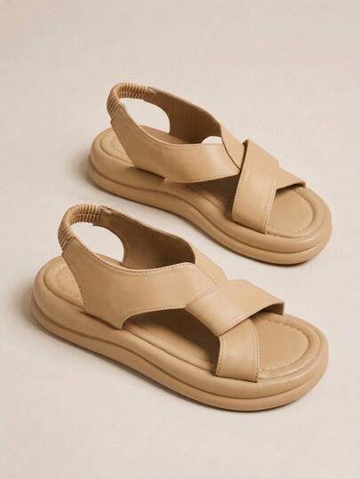 HighSole Sandal Wanita Berhak Tinggi, Sandal Datar Wanita Musim Panas 2026 Baru dengan Rok, Gaya Romawi, Sepatu Pantai Satu Kancing, Pakaian Luar Wanita, Sol Lembut, Ukuran Besar