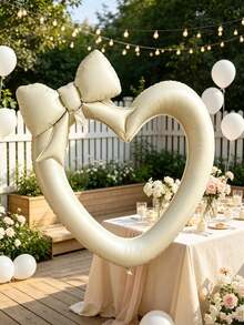 Embroidered, Open-Work Heart-Shaped Bow With Aluminum Foil Balloon. Perfect For Girls' Birthday Parties, First Birthday Decorations, Engagement Proposals, Friend Gatherings, And Backdrop Decorations For Dessert Tables. - 3Pcs Hollow Love Bow - View 13
