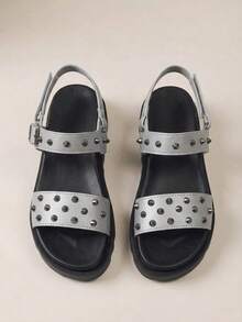 HighSole Casual Fashion Versatile Simple Comfy Open Toe Flat Sandals For Women - Dark Grey - View 1