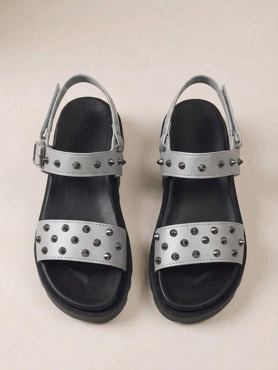 HighSole Casual Fashion Versatile Simple Comfy Open Toe Flat Sandals For Women - Dark Grey - View 1