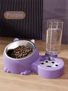 PETSIN Cat Bowl 2-In-1 Double Bowl Automatic Drinking Water, Cat Food, Dog Food Basin, Pet Universal Food Basin, Neck Protection, Anti Knock Feeding Device,Multiple Colors Available - 500ml - View 8