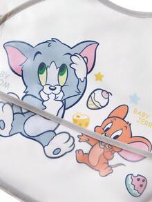 TOM & JERRY X SHEIN 0-2 Jahre alte Baby wasserdichte und ölbeständige Lätzchen, TPU-Material mit niedlichem Katzen- und Mäuse-Cartoon-Muster, weiß, geeignet für Jungen und Mädchen, ideal zum Füttern, super weich, leicht und faltbar, tragbar - Weiss - Übersicht 9