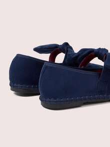 CUCCOO DOLLMOD Women's Shoes Round Toe Bow Cute Mary Jane Suede Navy Blue Flat Shoes Fall Shoes - Navy Blue - View 6