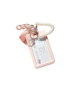 1pc Pink Card Cover With Heart Design Buckle, Creative Multi-Purpose Card Holder For Student Back To School - Pink - View 7