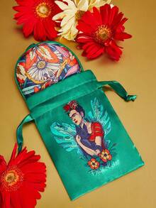 Frida Kahlo X SHEIN Letter & Plant Floral Pattern Printed Eye Mask,Gifts - Green - View 6