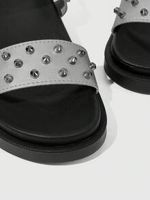 HighSole Casual Fashion Versatile Simple Comfy Open Toe Flat Sandals For Women - Dark Grey - View 8