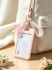 1pc Pink Card Cover With Heart Design Buckle, Creative Multi-Purpose Card Holder For Student Back To School - Pink - View 3