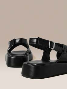 HighSole Minimalist Cross-Band Platform Sandals Open-Toed Flat-Soled Women's Rear Empty Sandals Casual Daily Wear - Black - View 3