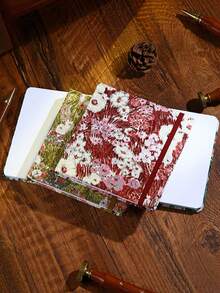 1pc Square Fabric Cover Blank Sketchbook, Thick Paper Drawing Book, Portable Art Notebook For Students, High-Quality Cute Stationery Gift, Colors: Green/Red/Gold - multicolor - View 13