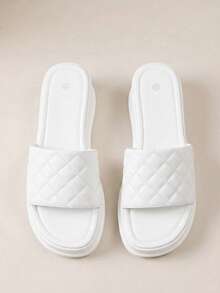 HighSole 小厚底松饼增高，流行款式，女士夏季拖鞋，时尚新款沙滩拖鞋 - 白色 - 查看 5