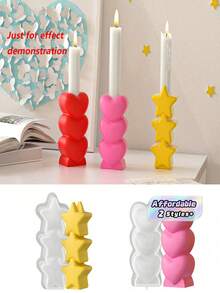 1 buah Cetakan Silikon Tempat Lilin Bintang & Hati Tiga-dalam-Satu, Alas Lilin Plaster Aromatik DIY & Cetakan Ornamen - Tiga kali lipat - View 1