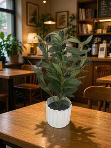 1 Piece Artificial Olive Tree Plant In Pot, Fake Olive Plant With Branches, Suitable For Home, Restaurant, Office Decor And Window Sill, Christmas And Holiday Scene Arrangement, Photography Stands (With Plastic Pot) - Multicolor - View 4