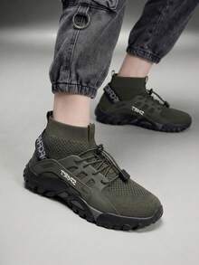 Vate Sepatu Sneakers Kasual Wanita dengan Motif Huruf yang Nyaman untuk Pemakaian Sehari-hari, Cocok untuk Natal - Hijau Tentara - View 1