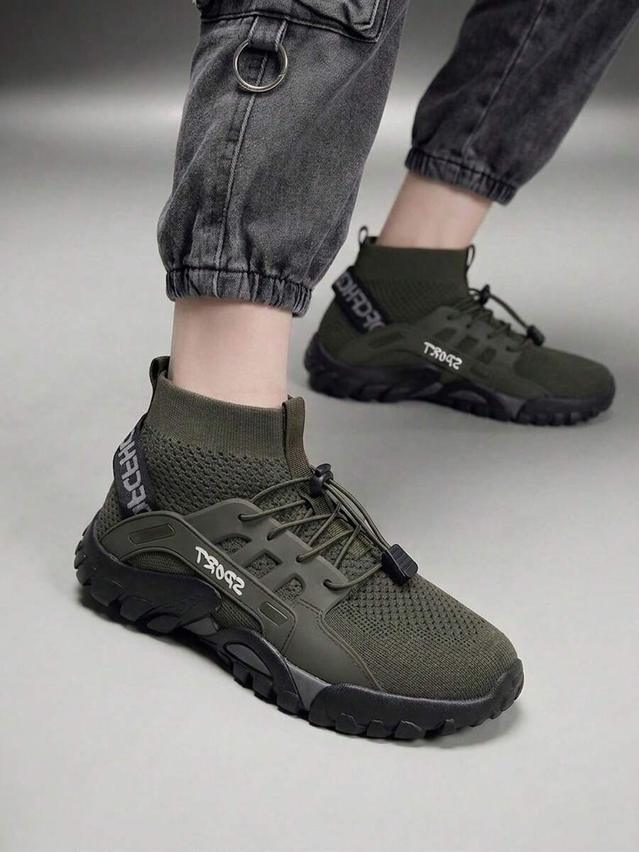 Vate Sepatu Sneakers Kasual Wanita dengan Motif Huruf yang Nyaman untuk Pemakaian Sehari-hari, Cocok untuk Natal - Hijau Tentara - View 1