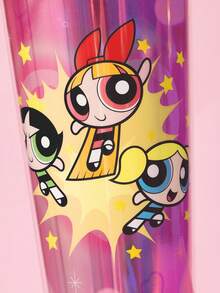 THE POWERPUFF GIRLS X SHEIN 24 Oz / 700 Ml 雷射冷感平底杯，附心形閃亮裝飾 - 紅色 - 查看 2