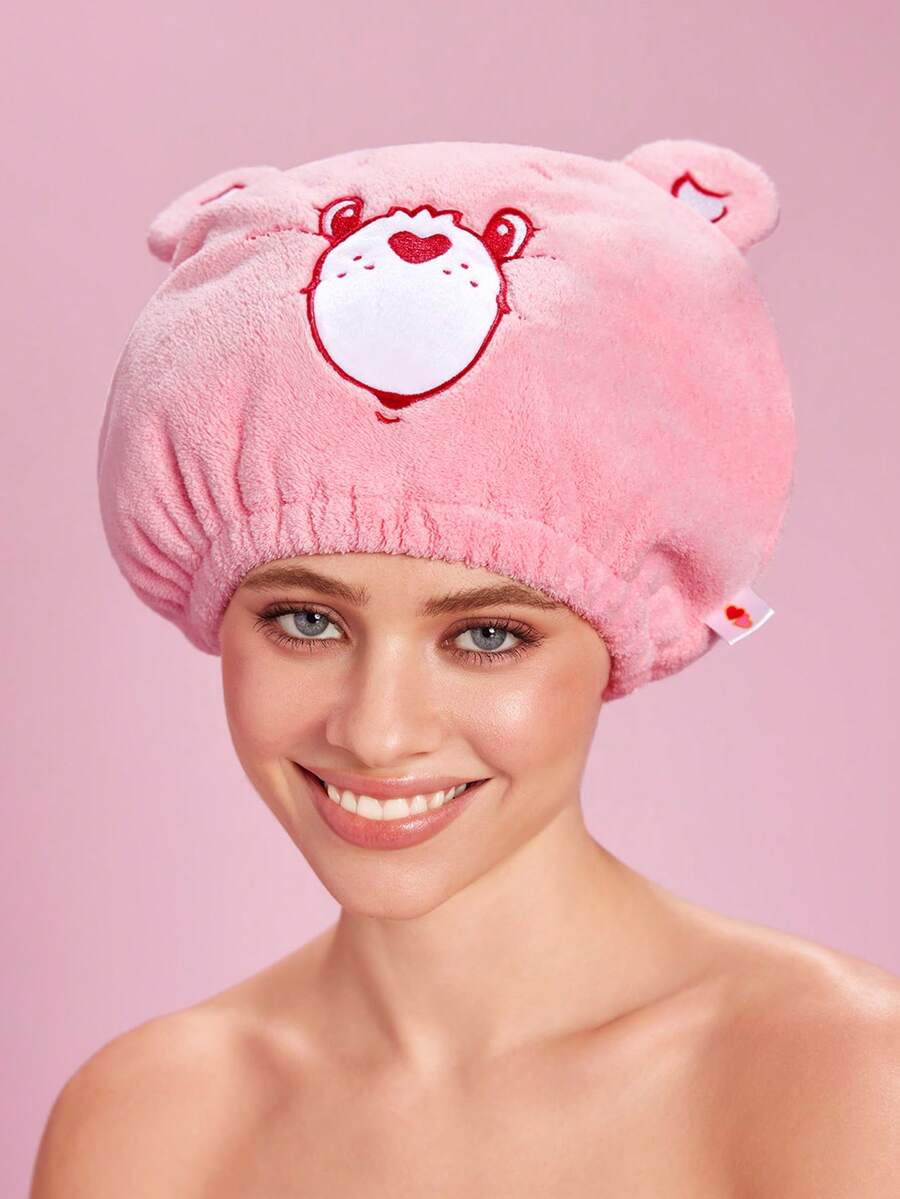 SHEIN X Care Bears 1Pc Cute Cartoon Embroidered Dry Hair Cap, Super Absorbent Dry Hair Cap, Suitable For Various Hair Qualities And Quantities, Water Absorption And Easy Drying - Light powder - View 1