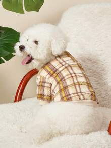 PETSIN 1pc Pet Cat Dog Universal Fashion Classic Checkered Pattern Printed Cute Double Sided Elastic Plush Comfortable Warm Dog Round Neck Sweatshirt - Multicolor - View 5