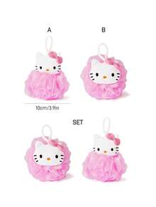 HELLO KITTY AND FRIENDS | SHEIN Cute  Bath Brushes, Bath Sponges, And Ultra-Soft Foaming Nets With Fun, Oversized Designs For Bathing, Complete With A Hanging Rope. - Pink - View 4