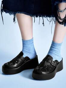 Sugerpunk Embroidery Pattern Retro Dew Heel Mules Shoes Women's, Platform Slip-On Punk Style Versatile Outdoor Cool Slippers, Summer Wear - Black - View 2