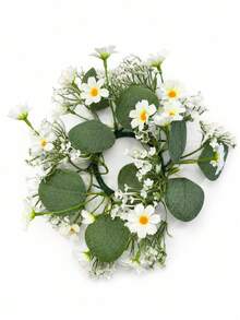 Haus Hana Artificial Daisy Candle Ring Wreath Decor, White Floral Table Centerpiece Ornament For Wedding Banquet Dinner Table Arrangement, Faux Flower Candle Holder Garland Home Desktop Party Layout Prop Reusable Tabletop Decor - Multicolor - View 17