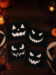 1Pc Halloween Placemats, Scary Grinning Face Jack-O'-Lantern Printed Decorative Table Mats, Non-Slip Linen Dining Pads For Halloween Night Party Table Decor - B - View 5