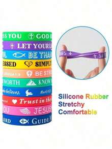 Set 20 Gelang Silikon dengan Desain Ayat Alkitab, Kombinasi Berbagai Warna, Gelang Olahraga Inspiratif untuk Meredakan Stres (Warna Acak) - MultiWarna - View 18
