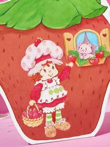 Strawberry Shortcake X SHEIN مرآة مكياج قابلة للطي محمولة بطباعة عتيقة، غلاف من الجلد الصناعي مقاوم للتآكل، صغيرة ويمكن طيها إلى النصف للتخزين، سطح مرآة واضح، مناسبة لمكياج الفتيات اليومي والتنقل والخروج العب بمرآة اليد الصغيرة التي تحبها - الأحمر - مشاهدة 3
