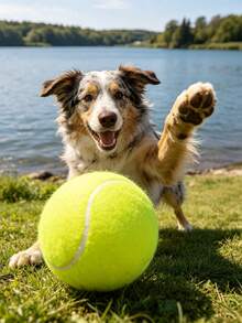 1 pieza Pelota de tenis para perro de 9.5 pulgadas resistente y rebotadora, juguete de masticar de alta elasticidad para perros pequeños y medianos, entrenamiento, ejercicio y juego de lanzar al aire libre, juguete de goma inodoro para cachorros, suministros interactivos para perros de verano - Multicolor - Ver 8