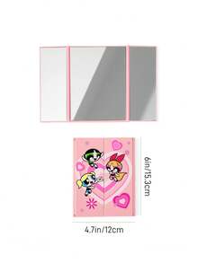 THE POWERPUFF GIRLS X SHEIN 1pc Gryffindor, Graphic Round Gold Portable Folding Mirror, Regular Mirror And 2X Magnifying Glass, High-Definition Mirror Glass For Easy Makeup Check, Suitable For Students, Office Workers, Women And Men - Pink - View 5