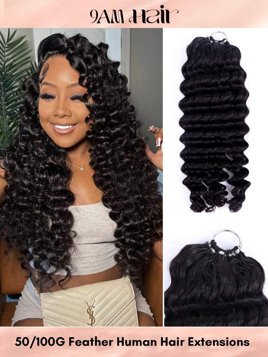 Boho Braids 深波浪 Remy 100% 真人髮 預分束鉤編髮接髮 羽毛髮 骨髮 自然黑 - SNatural - 查看 1