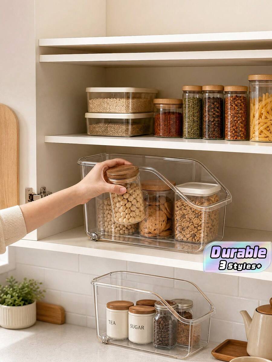 Multifunctional Large‑Opening Storage Box With Wheels, Combined Household Kitchen Organizer For Condiment Jars, Spice Bottles & Seasoning Sub‑Packing - Multicolor - View 1