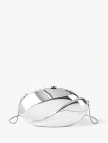 MUSERA Silver Asymmetric Metallic Hard Shell Evening Clutch Bag Spring Summer Casual Cool Vacation - Silver - View 6