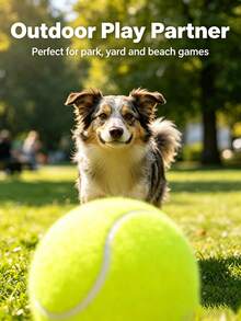 1 pieza Pelota de tenis para perro de 9.5 pulgadas resistente y rebotadora, juguete de masticar de alta elasticidad para perros pequeños y medianos, entrenamiento, ejercicio y juego de lanzar al aire libre, juguete de goma inodoro para cachorros, suministros interactivos para perros de verano - Multicolor - Ver 2
