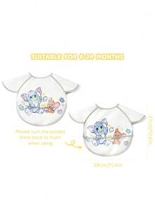 TOM & JERRY X SHEIN 0-2 Jahre alte Baby wasserdichte und ölbeständige Lätzchen, TPU-Material mit niedlichem Katzen- und Mäuse-Cartoon-Muster, weiß, geeignet für Jungen und Mädchen, ideal zum Füttern, super weich, leicht und faltbar, tragbar - Weiss - Übersicht 3