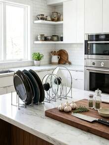 Zazumi 1PC Kitchen Stainless Steel Pan Shelf, Side Pot Lid Rack, Telescopic Folding Storage Rack, Adjustable Grill Row Skeleton Organizer For Cabinet Countertop - Silver - View 4