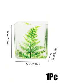Haus Hana 1Pc/2Pcs Square Glass Tealight Holder, Clear 6cm Glass Embedded With Printed Nordic Green Leaf Pattern, Container For Candle Light Diffusion, Tabletop Ornament For Dinner Arrangement And Romantic Event Decor - multicolor - View 17