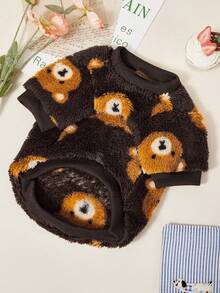 PETSIN 1pc Pet Cat Dog Universal Brown Bear Pattern Printed Cute Double Sided Elastic Plush Comfortable Warm Dog Round Neck Sweatshirt - Multicolor - View 6