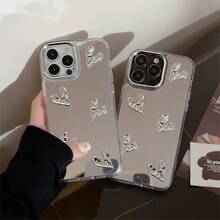 1PC,Luxury Glossy 3D Meteorite Texture Electroplated Silver Heart Cute Phone Case, Compatible With IPhone 16/15/14/13/12 Pro Max/14/15 Plus/11, With Camera Lens Cover, Waterproof, Shockproof, Drop-Resistant & Scratch-Resistant - Mirror Heart - View 7