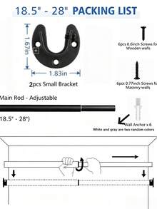 Round Tube Clothes Hanging Rod, Closet Fixed Flange Base, Wardrobe Bracket, Stainless Steel Curtain Rod, Towel Rack Accessories - Black - View 3