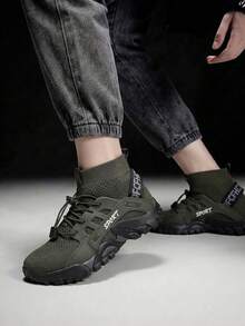 Vate Sepatu Sneakers Kasual Wanita dengan Motif Huruf yang Nyaman untuk Pemakaian Sehari-hari, Cocok untuk Natal - Hijau Tentara - View 3