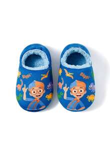 Blippi X SHEIN 可愛卡通恐龍藍色兒童男孩防滑室內拖鞋 幼兒與小孩適用 柔軟毛絨保暖冬季居家臥室冷氣房春季 - 藍色 - 查看 6