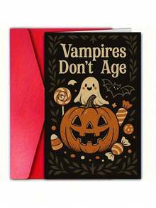 1PC Durable Cardstock With Red Envelope Funny Vampire And Pumpkin Pattern Halloween Greeting Card For Friends Family Adults Celebrate Spooky Season Share Laughter At Party - multicolor - View 8