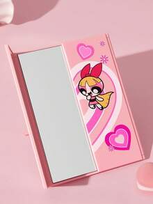 THE POWERPUFF GIRLS X SHEIN 1pc Gryffindor, Graphic Round Gold Portable Folding Mirror, Regular Mirror And 2X Magnifying Glass, High-Definition Mirror Glass For Easy Makeup Check, Suitable For Students, Office Workers, Women And Men - Pink - View 2