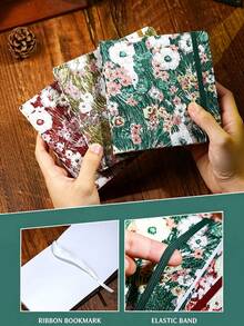 1pc Square Fabric Cover Blank Sketchbook, Thick Paper Drawing Book, Portable Art Notebook For Students, High-Quality Cute Stationery Gift, Colors: Green/Red/Gold - multicolor - View 2