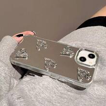 1PC,Luxury Glossy 3D Meteorite Texture Electroplated Silver Heart Cute Phone Case, Compatible With IPhone 16/15/14/13/12 Pro Max/14/15 Plus/11, With Camera Lens Cover, Waterproof, Shockproof, Drop-Resistant & Scratch-Resistant - Mirror Heart - View 8