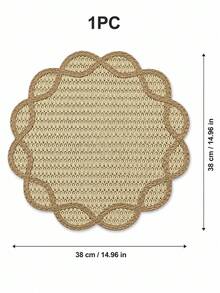 Haus Hana 1pc 38cm Round Or 45x30cm Rectangular Boho Woven Paper Placemat, Flower Petal Edge Table Mat With Natural Two-Tone Braided Design, Rustic Farmhouse Dining Decor For Kitchen, Dinner Table, Wedding, Party, Holiday And Daily Use - Multicolor - View 12