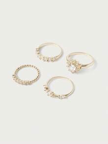 Glisma Dainty Layering Ring Set With Crystal Sunflower, Minimalist Stackable Eternity Bands, 4 Pack Fashion Accessory - Clear - View 1