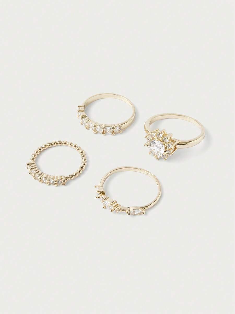 Glisma Dainty Layering Ring Set With Crystal Sunflower, Minimalist Stackable Eternity Bands, 4 Pack Fashion Accessory - Clear - View 1
