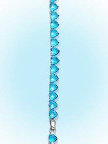 Popjeli Women's Turquoise Tennis Chain Bracelet Heart Cut Full  Crystal Stone SSparkling Adjustable Bracelet For Daily Party Jewelry - Blue Love Tennis Chain Bracelet - View 7